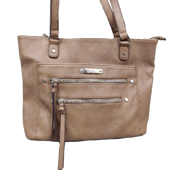 Nicole Miller Taupe Zip Accent Double Handl Shoulder Bag - Picture 3 of 9